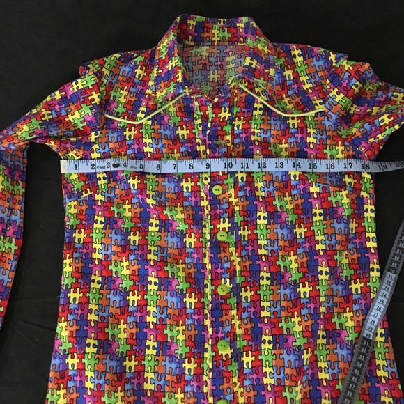Burning Man EDM Rainbow Puzzle Dress Shirt Men S - Picture 4 of 8